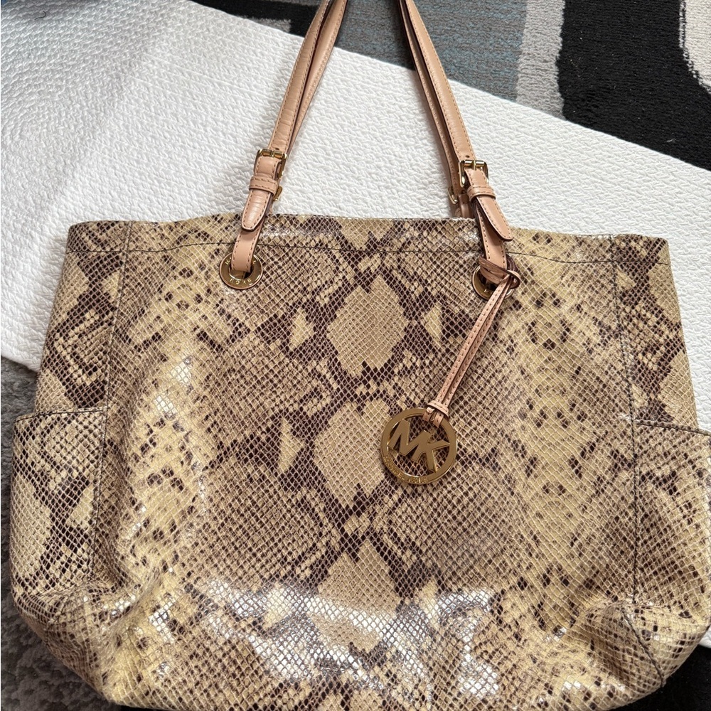 Michael Kors Beige Snake Print Tote